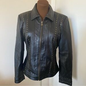 Uniform John Paul Richard Black Leather Jacket Women's Size M Brass Studded